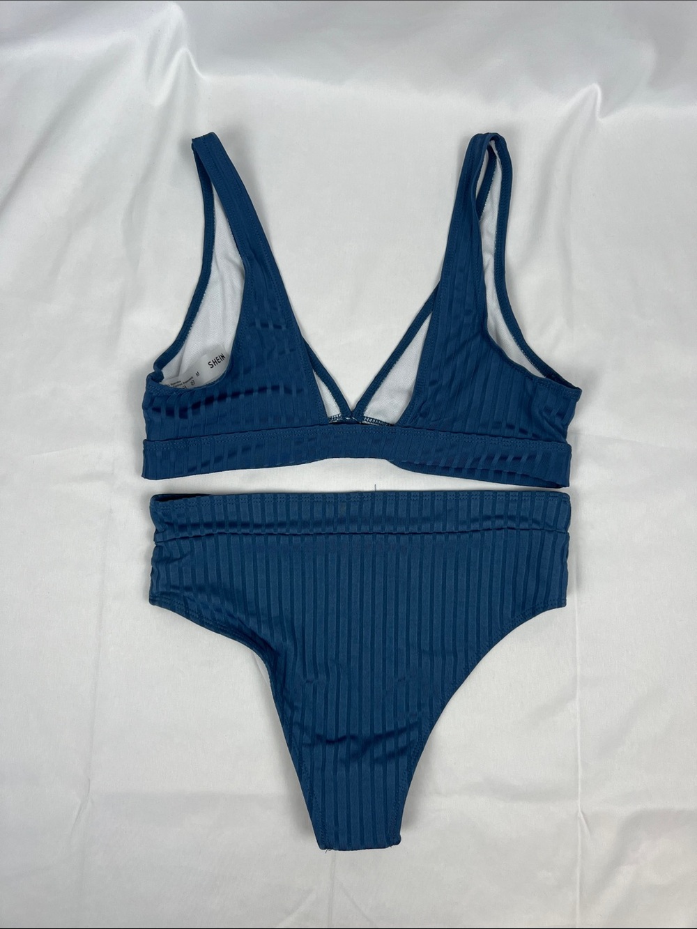 SHEIN Ribbed V-Neck Bikini Set - Deep Blue‎ Size Medium - Picture 6 of 7